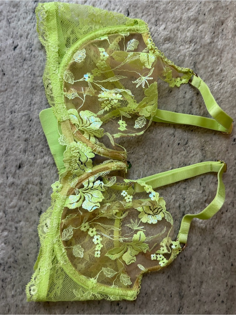 Honey Birdette Neon Lime Embroidered Lace Underwire Bra